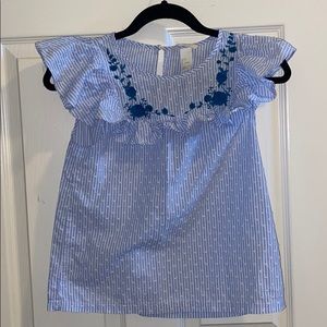 H&M ruffled striped top with embroidery